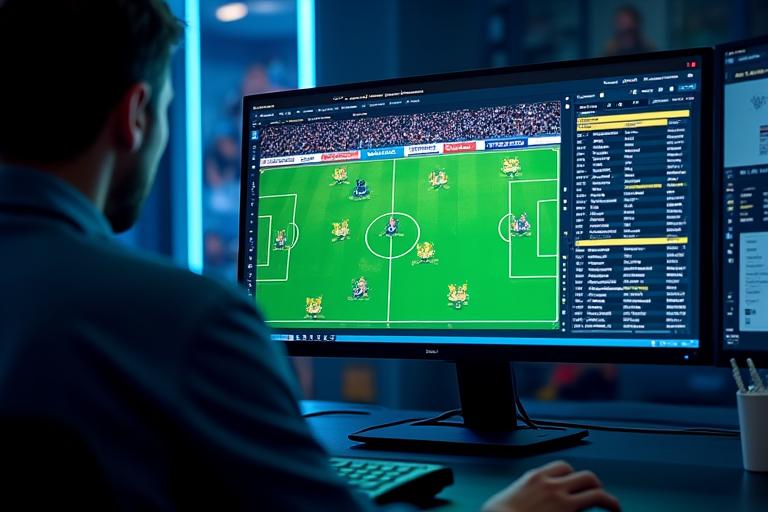 Ecrã de computador mostrando software de análise de vídeo de futebol com gráficos de calor e estatísticas de jogadores