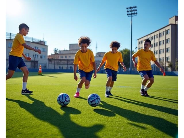 Jovens futebolistas sub-16 treinando em campo