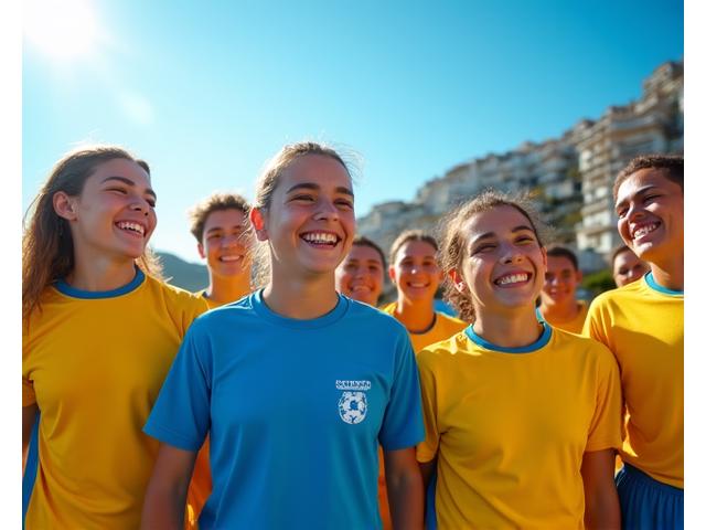 Grupo de jovens atletas a sorrir em dia de sol no campo